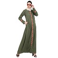 Elegant front open abaya with embroidery work- Jade Green